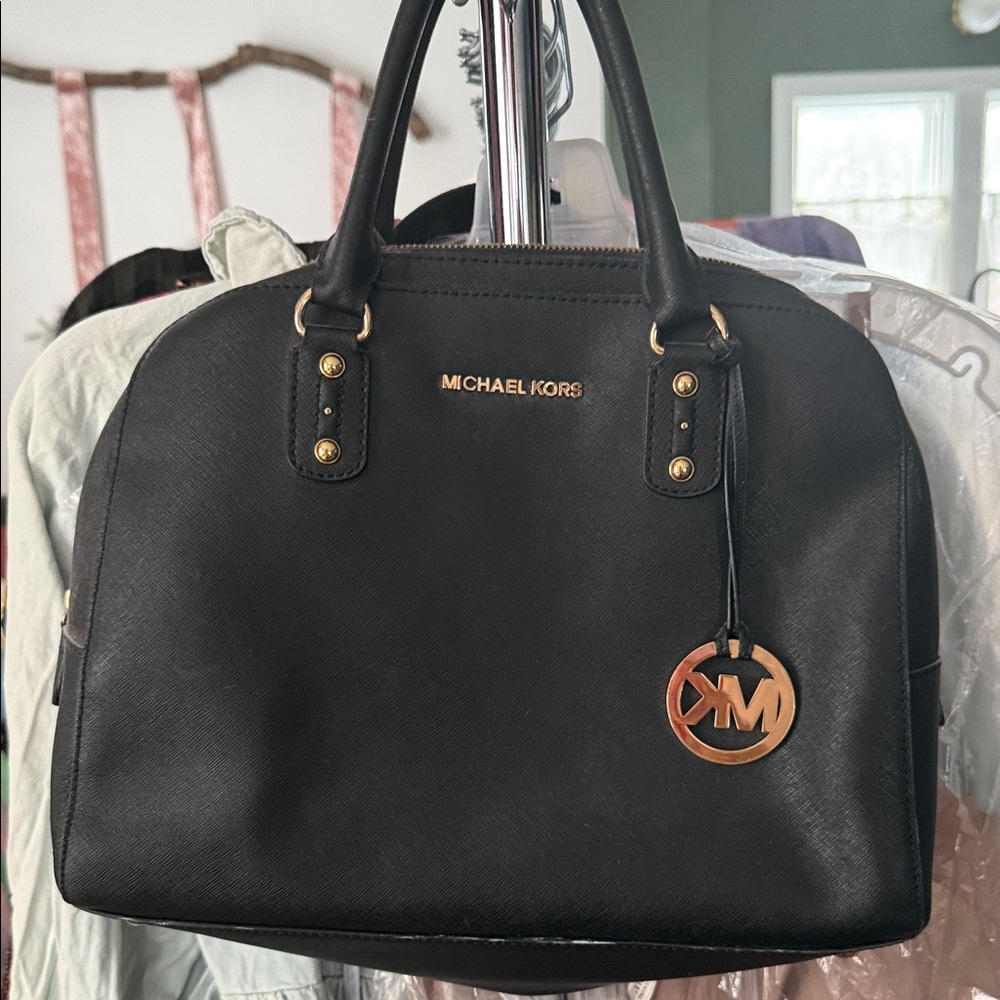 Michael Kors Black Satchel with Gold Accents